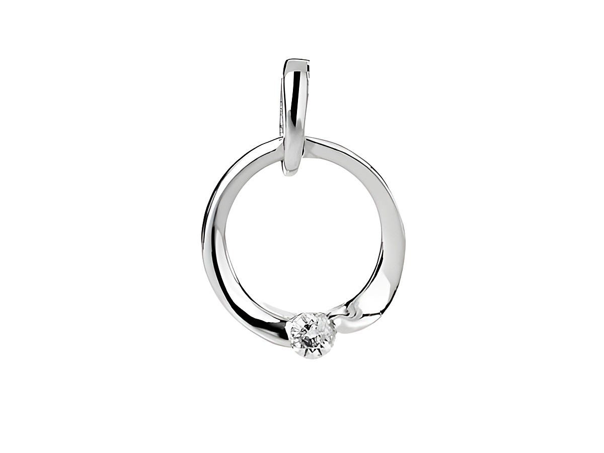 Taufring Anhänger aus rhodiniertem Silber mit einem weißen Zirkonia, elegant und smart im Design, hergestellt von Juwelier Harnisch. Ideal für besondere Anlässe.