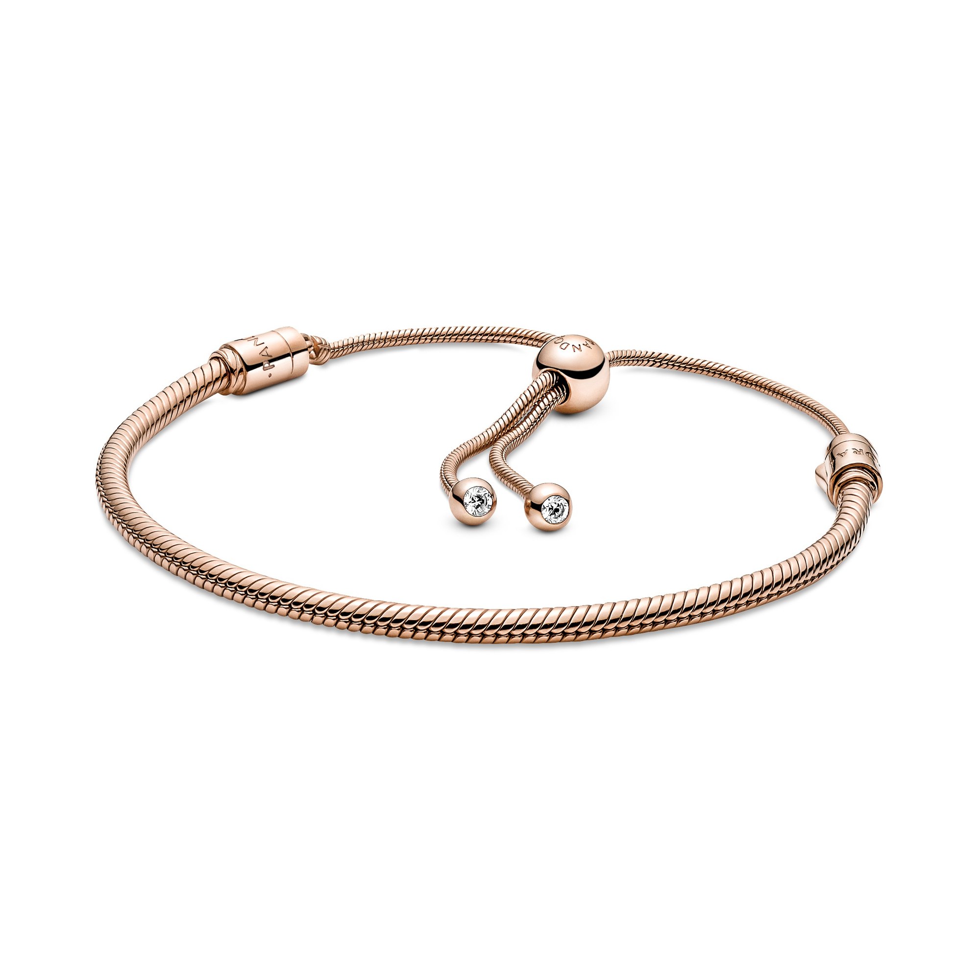 Pandora Schiebeverschluss Schlangen-Gliederarmband - Roségold Vergoldung - Zirkonia 28 cm