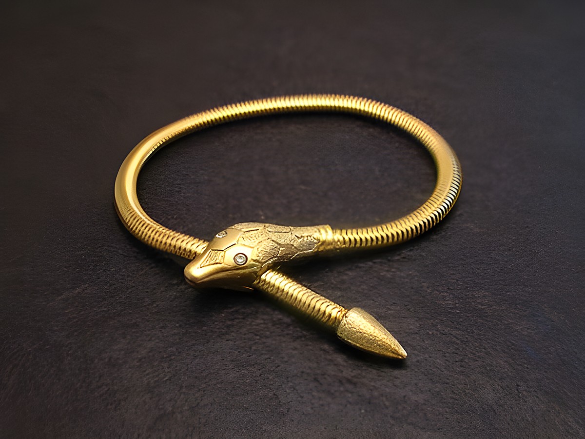 Schlangen Y Armband gut vergoldet 17 cm -City- weiß-, Hersteller: Juwelier Harnisch, Schlangen, elegant geschwungen mit Schlangenkopf und Schwanz, fein gearbeitet, glänzende Oberfläche, zeitloses Design.