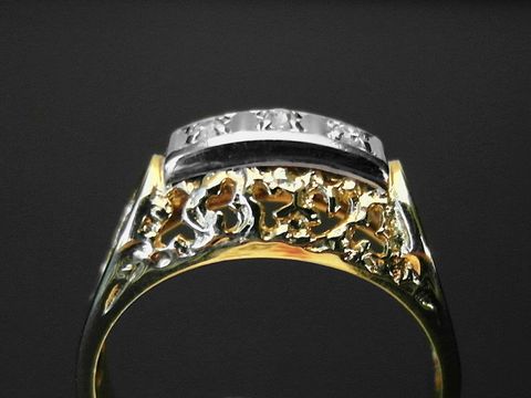 Gold Ring aus Gold 585 mit Diamanten, bicolor Design, viereckig, Größe 58, Hersteller Juwelier Harnisch, bis Größe 58/18,4.