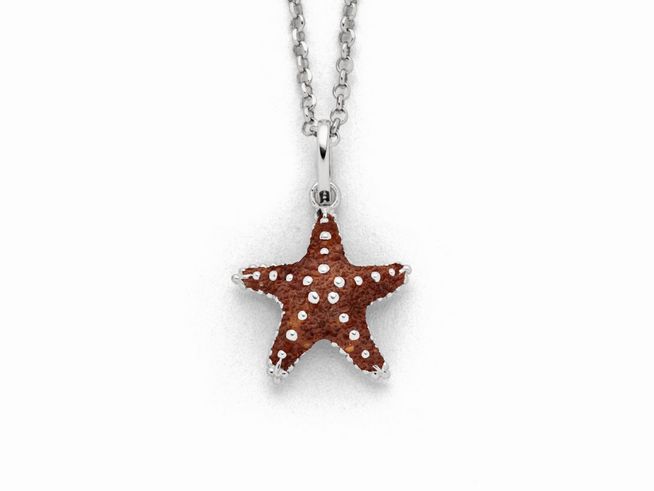 Sterling Silber Kette mit einem Seestern Anhänger aus Bernstein in sandfarbener Optik, schön verarbeitet und perfekt für maritime Akzente, Länge 45 cm.