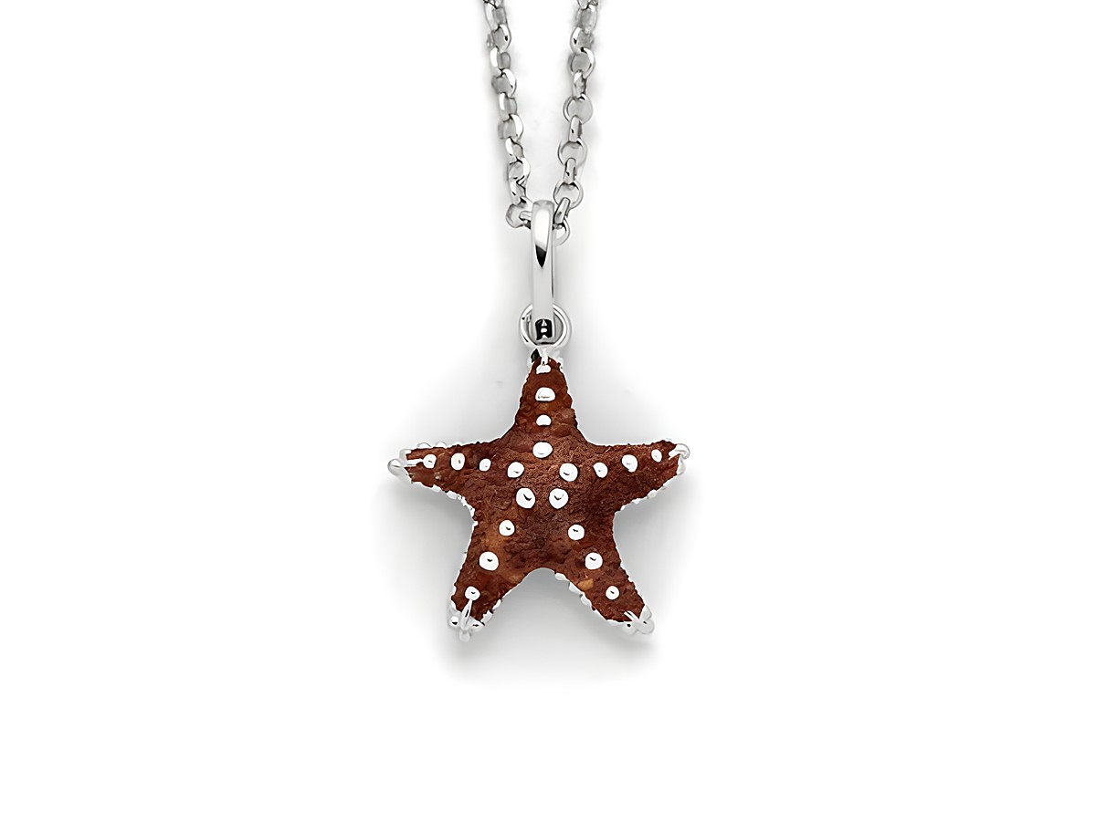 Sterling Silber Kette mit einem Seestern Anhänger aus Bernstein in sandfarbener Optik, schön verarbeitet und perfekt für maritime Akzente, Länge 45 cm.