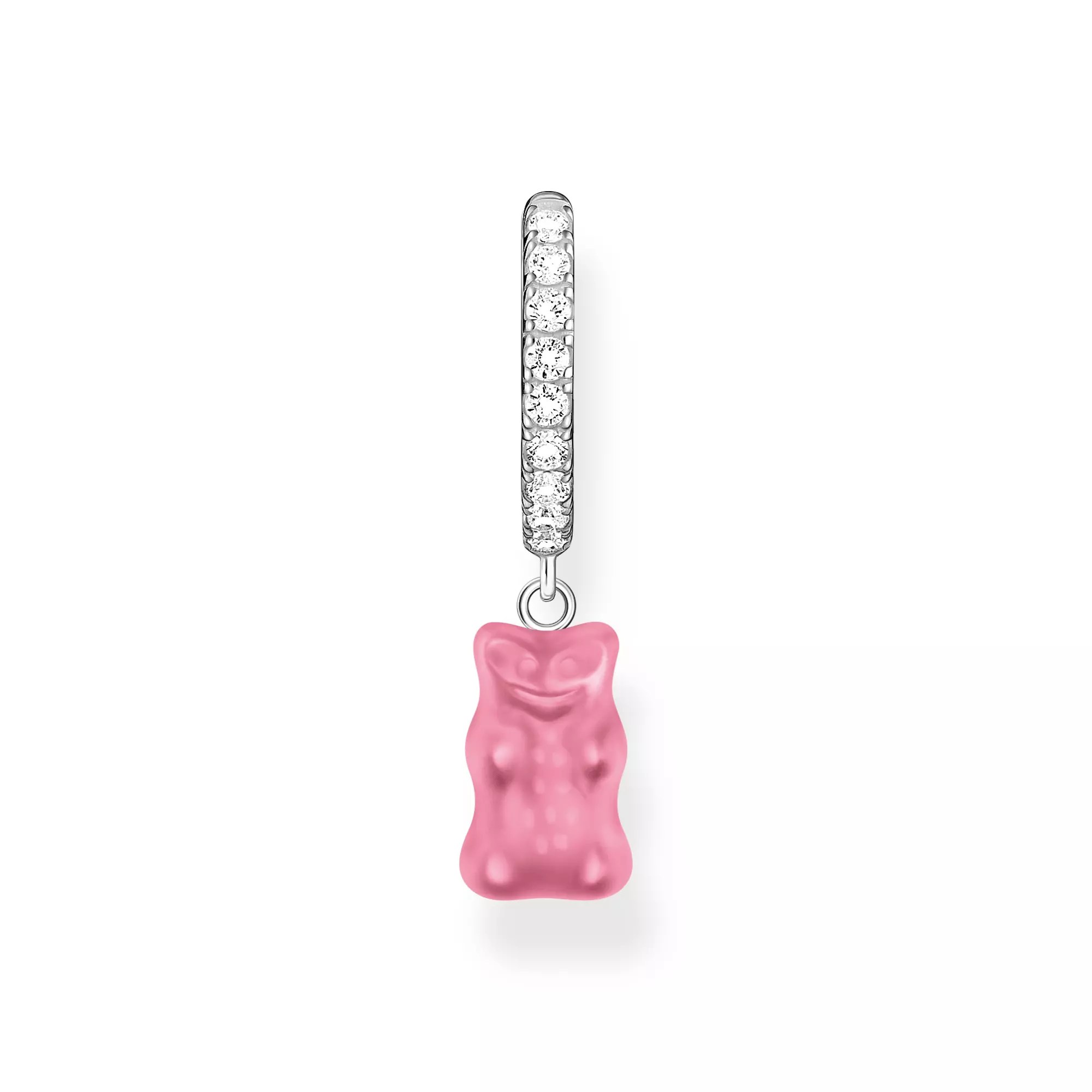 Thomas Sabo Einzel-Creole mit pinkem Goldbären-Anhänger und Steinen Silber – HARIBO – Zirkonia