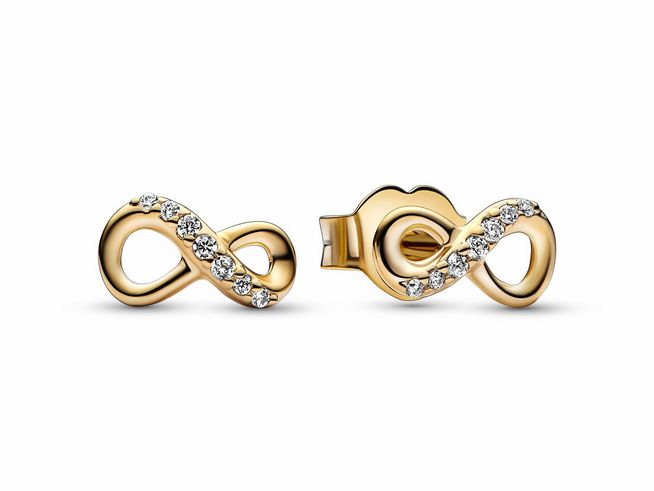 Funkelnde Unendlichkeit Ohrstecker aus gelbgold vergoldetem Material von Pandora, verziert mit schimmernden Zirkonia für einen eleganten Look und zeitlose Schönheit.