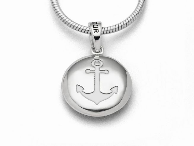 Sterling Silber Anhänger von DUR in Form einer Ellipse mit Ankerdesign, glänzende Oberfläche, geeignet für individuelle Halsketten.
