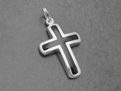Kreuz massiv glanz schwarz aus Sterling Silber mit lack schwarzer Oberfläche und Stein, Hersteller Juwelier Harnisch, elegantes Design für schmuckvolle Akzente.