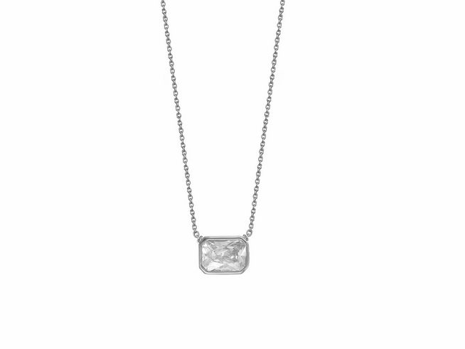 Elegante Xenox Sterling Silber Kette XS7392 mit Karreekette in Zarge Silber, Länge 40-45 cm, mit transparenter Steinfassung für zeitlosen Schmuckstil.