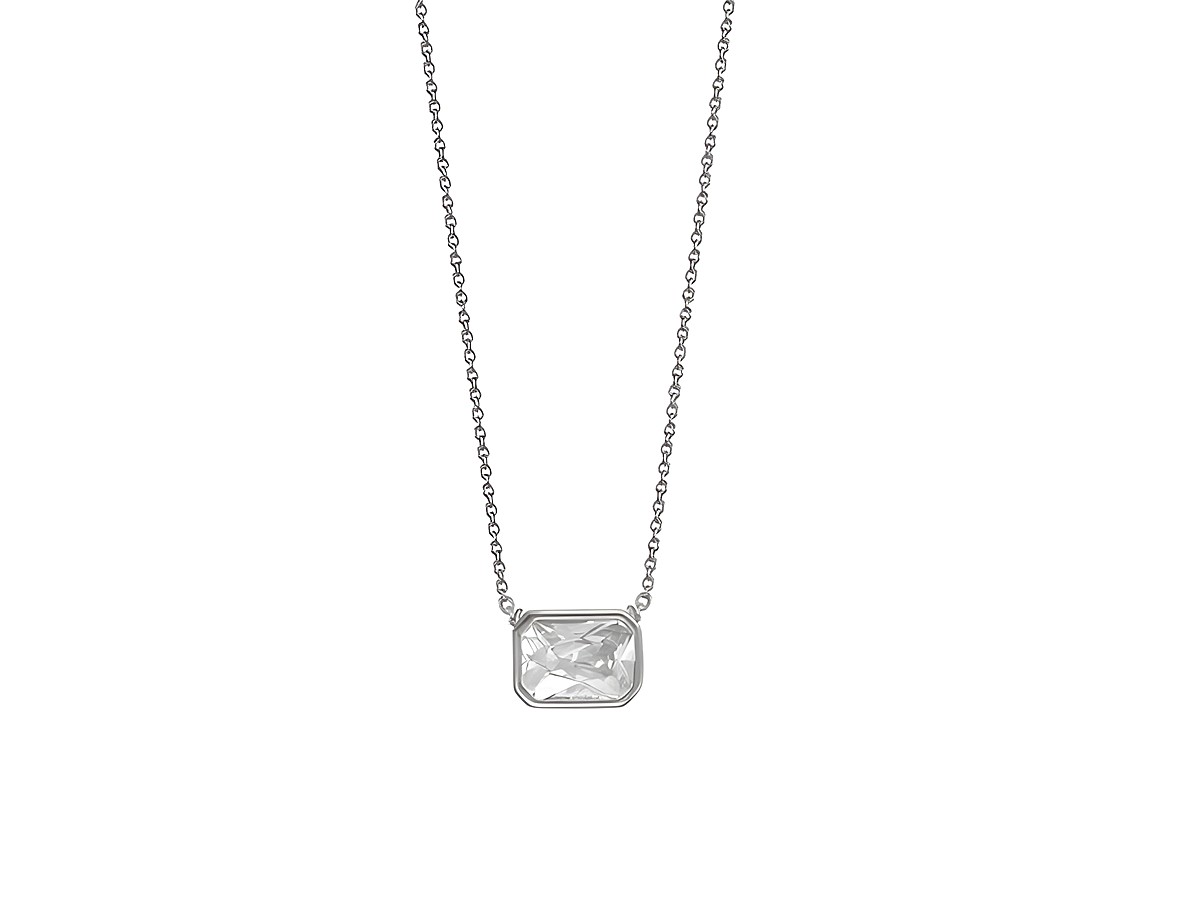 Elegante Xenox Sterling Silber Kette XS7392 mit Karreekette in Zarge Silber, Länge 40-45 cm, mit transparenter Steinfassung für zeitlosen Schmuckstil.