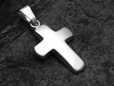 Kreuz Anhänger aus poliertem rhodiniertem Sterling Silber, schlichtes Design, Hersteller Juwelier Harnisch, ideal für jede Gelegenheit.