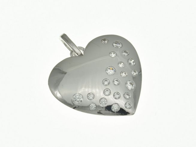 Herzen Anhänger aus Sterling Silber rhodiniert mit funkelndem Zirkonia, Hersteller Juwelier Harnisch, Perlen & Steine, elegantes Design für romantische Anlässe.