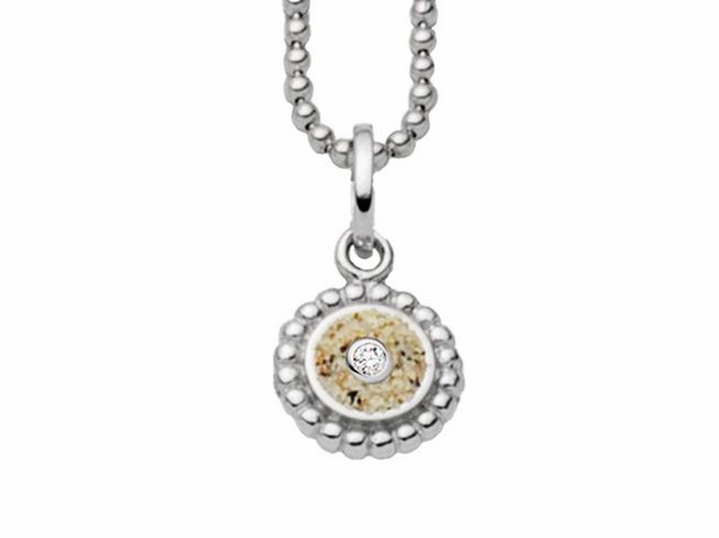 Sterling Silber Kette mit rhodiniertem Anhänger, der Strandsand und einen Zirkonia enthält, Länge 45 cm, Hersteller DUR.