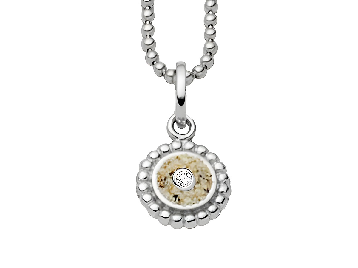 Sterling Silber Kette mit rhodiniertem Anhänger, der Strandsand und einen Zirkonia enthält, Länge 45 cm, Hersteller DUR.