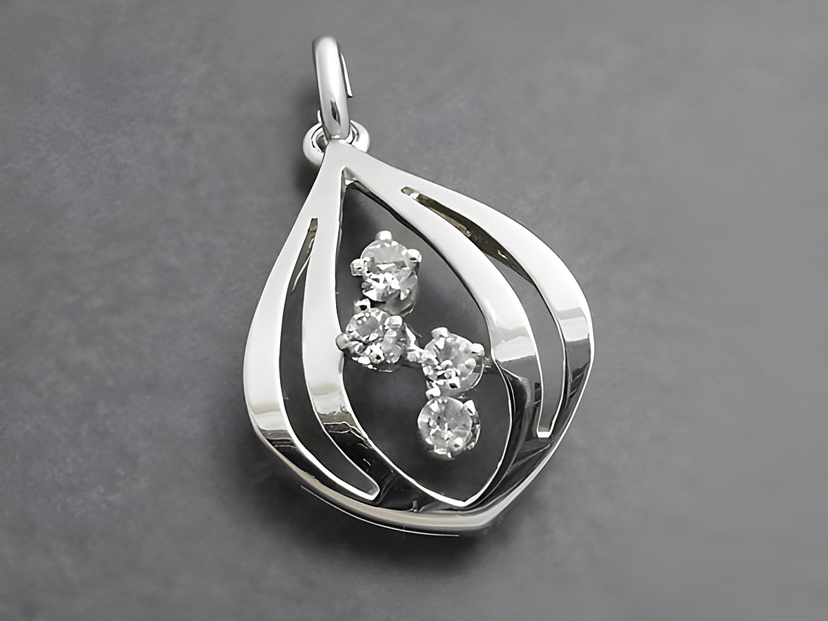 Brilliance Silber Anhänger rhodiniert feminin mit Zirkonia, harmonisch geschwungene Form und drei funkelnde Zirkonia, ideal als elegantes Schmuckstück für besondere Anlässe.