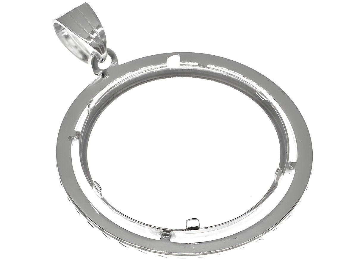 Münzfassung Anhänger aus diamantiertem 925 Sterling Silber, geeignet für Münzen bis 3,0 cm Durchmesser, Hersteller Juwelier Harnisch, max. 26 mm Münzen, elegantes Design. – Ansicht 2