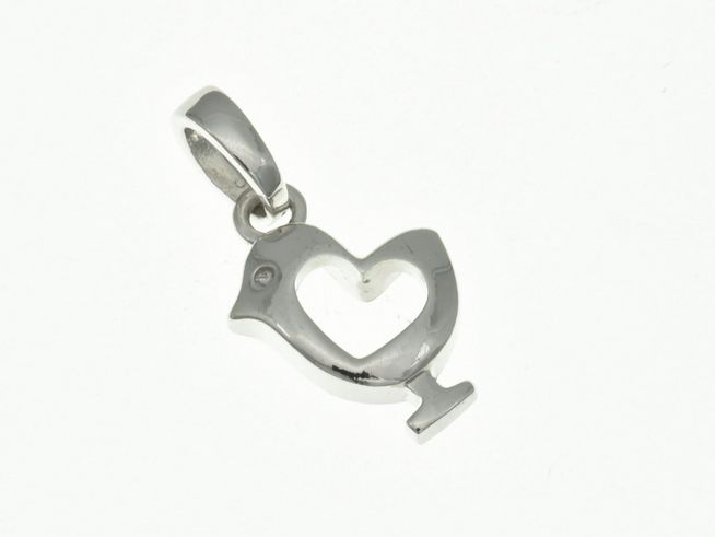 304219-0 Vogel Anhänger aus rhodiniertem Sterling Silber des Herstellers Juwelier Harnisch, tierisches Design mit herzförmigem Ausschnitt, ideal für Kinder.