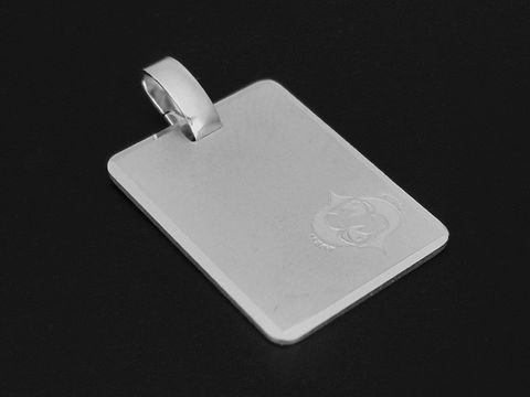 Silber Anhänger mit Gravurplatte im matten Design, Sternzeichen Fische, rhodiniert, Hersteller Juwelier Harnisch. Ideal als persönliches Geschenk für Fische-Geborene.