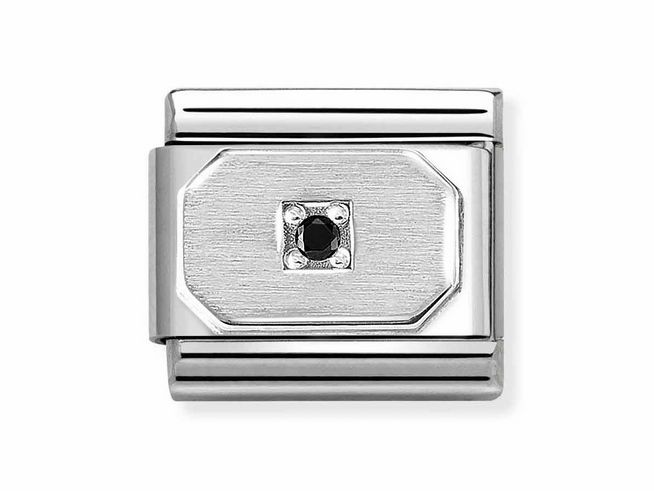 433031118-0 Zirkonia Anhänger in abgerundeter Rechteckform mit schwarzem Zirkonia, gefertigt aus Edelstahl und Sterling Silber, von der Marke Nomination, Silvershine Motive.