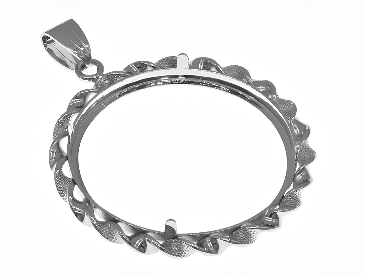 Münzfassung Anhänger aus rhodiniertem 925 Sterling Silber, durchmesser bis 32 mm für Münzen, Hersteller Juwelier Harnisch, mit dekorativem Kordel-Design. – Ansicht 3