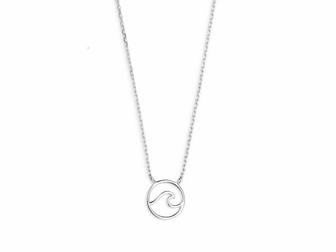 Eine filigrane Xenox Sterling Silber Kette mit einem Wellenanhänger aus der Wanderslust Kollektion, ideal für stilvolle Akzente. Kettenlänge von 40 bis 45 cm.