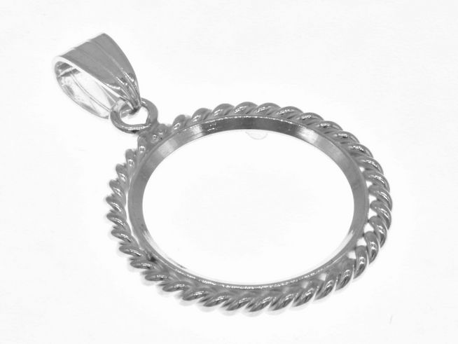 Münzfassung Anhänger aus 925 Sterling Silber mit Kordel-Design, geeignet für Münzen bis 20 mm Durchmesser, hergestellt von Juwelier Harnisch. Ideal zur individuellen Gestaltung.