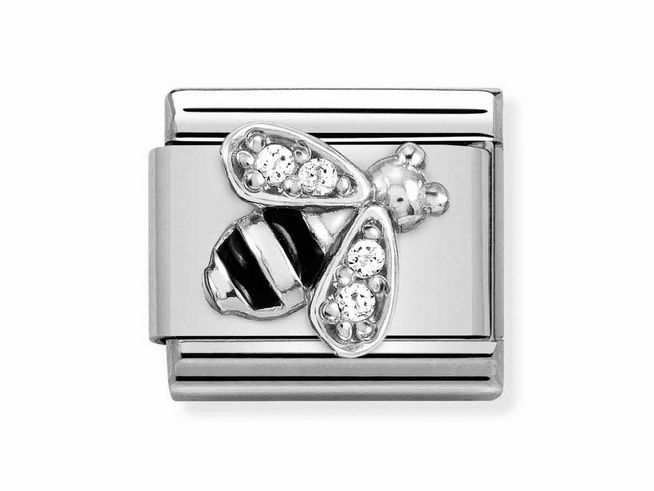 Nomination Classic Sterling Silber Biene mit klaren Zirkonia, detailreiche Darstellung einer Biene auf silberner Basis, eignet sich hervorragend als modisches Accessoire.