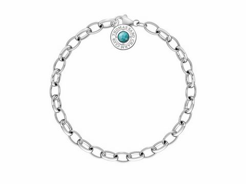 Silbernes Armband von Thomas Sabo mit einer Länge von 14,5 cm, designt mit einer runden Charm mit blauen Stein, geeignet für individuelle Charms und Schmuckkombinationen.