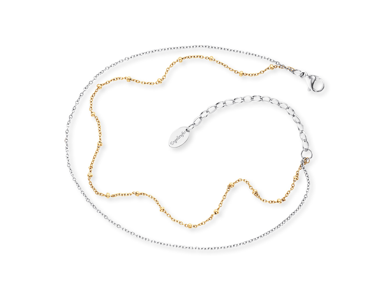 Engelsrufer ERFS-LILTWIN-MOON-G MOON Fußkettchen Twin Moonlight Bicolor - Edelstahl 22 cm Fußkettchen Twin Moonlight Bicolor aus Edelstahl in Silber und Gold, Länge 22 cm, Hersteller Engelsrufer, zartes Design mit harmonischer Farbkombination und filigranen Details.