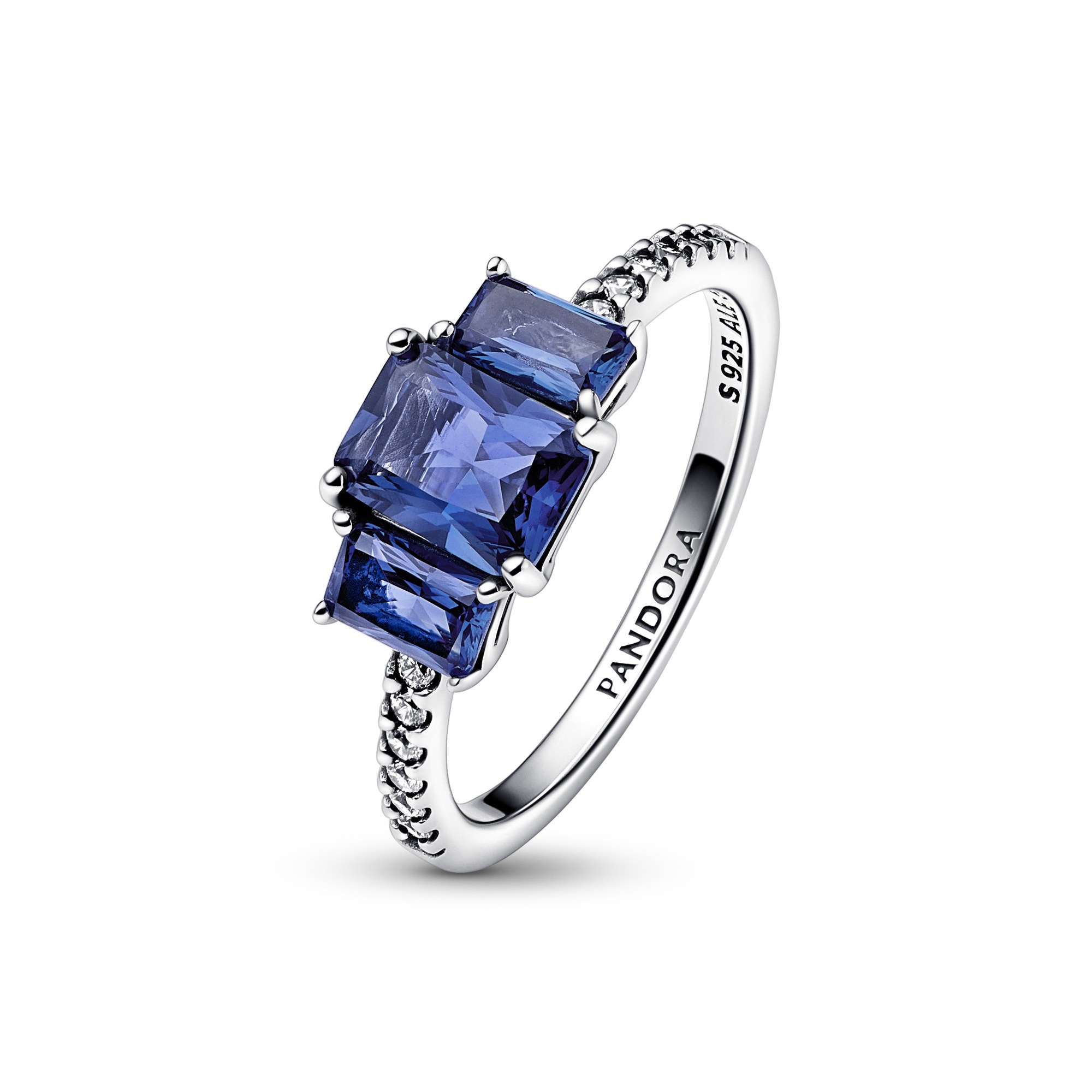 Pandora blauer rechteckiger funkelnder Drei-Stein-Ring - Sterling Silber - Steinmix - Blau Ansicht 3 – Ansicht 3