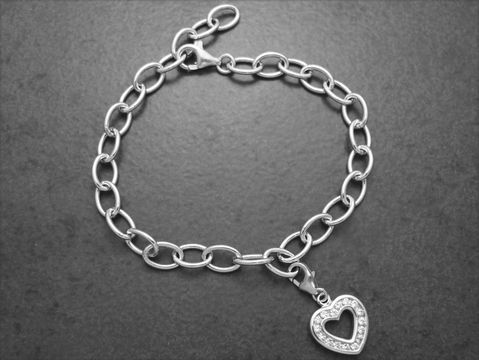 360344-4 Silberkette 26 cm Rundanker aus 6,2 mm Sterling Silber rhodiniert mit Herz-Charm von Juwelier Harnisch, elegant und zeitlos, ideal für besondere Anlässe.