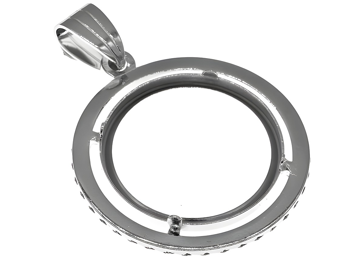 Münzfassung Anhänger aus 925 Sterling Silber, diamantiert, geeignet für Münzen mit maximal 20 mm Durchmesser, Hersteller Juwelier Harnisch, bis 2,5 cm Münzen. – Ansicht 3