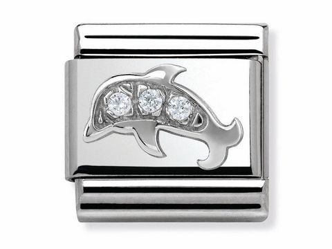 433030413-0 Zirkonia und Silber Symbol eines Delfins auf einem glänzenden, silbernen Anhänger von Nomination Silvershine Motive, Modellnummer 330304 13.