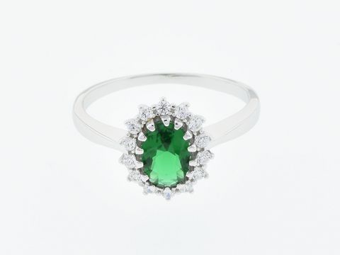 Silber Ring Oval aus Sterling Silber mit grünem Zirkonia als Blickfang in Größe 52, Hersteller Juwelier Harnisch, bis Größe 52 oder 16,5.