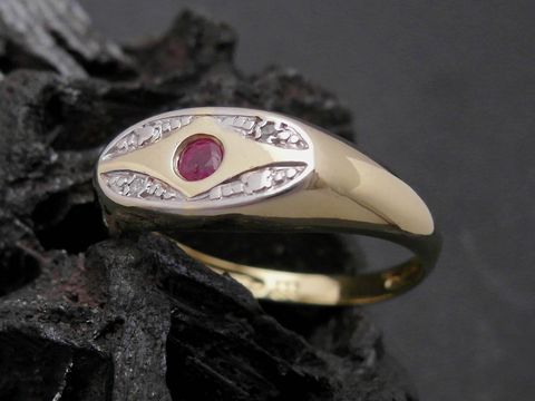 Gold Ring - einzigartig - Gold 333 bicolor - Rubin + Diamant - Goldring - Gr. 56, Hersteller: Juwelier Harnisch, bis Gr. 56/18.