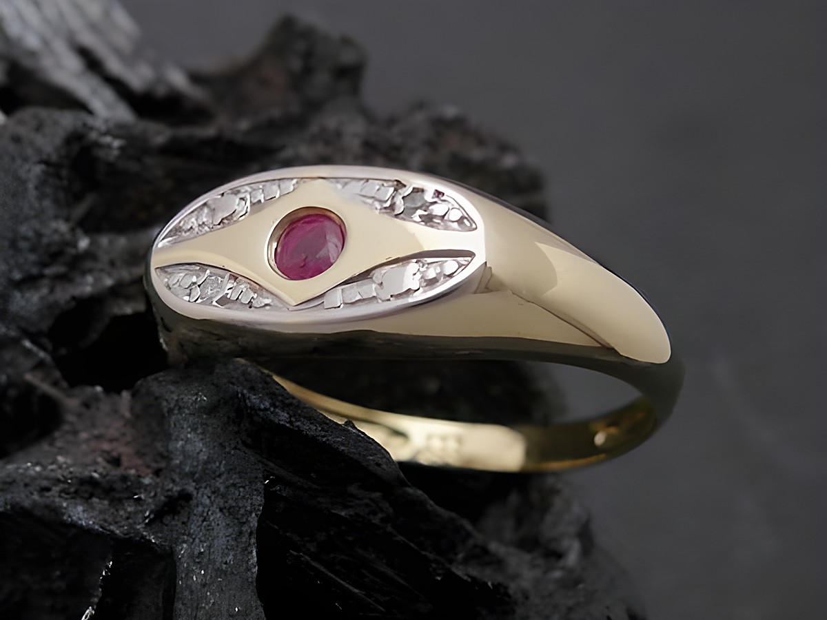 Gold Ring - einzigartig - Gold 333 bicolor - Rubin + Diamant - Goldring - Gr. 56, Hersteller: Juwelier Harnisch, bis Gr. 56/18.