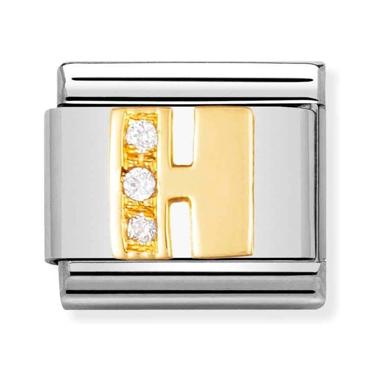 Nomination Composable Classic Charm Buchstabe H - Edelstahl, Gold 750 Gelbgold, Zirkonia