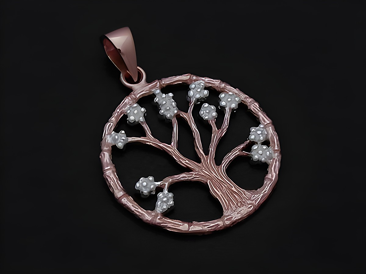 Silber Anhänger Baum des Lebens filigran in rosé von Juwelier Harnisch mit diversen Motiven, kunstvoll gestaltete Äste und Blüten. Ideal als Schmuckstück für besondere Anlässe.