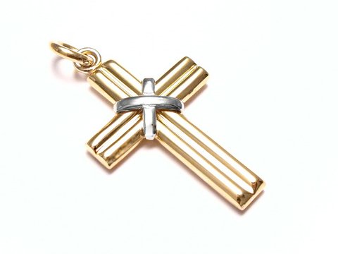 Elegantes und modernes Gold 585 Kreuz in bicolor mit einem feinen, silbernen Teil, hergestellt von Juwelier Harnisch, ideal als edles Schmuckstück für jeden Anlass.