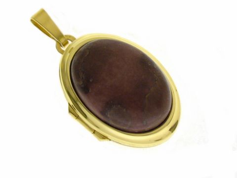 Medaillon Cabochon in Gold 333 mit einem ovalen, dunkelbraunen Stein, elegant gefasst vom Hersteller Juwelier Harnisch, ideal als hochwertiges Schmuckstück.