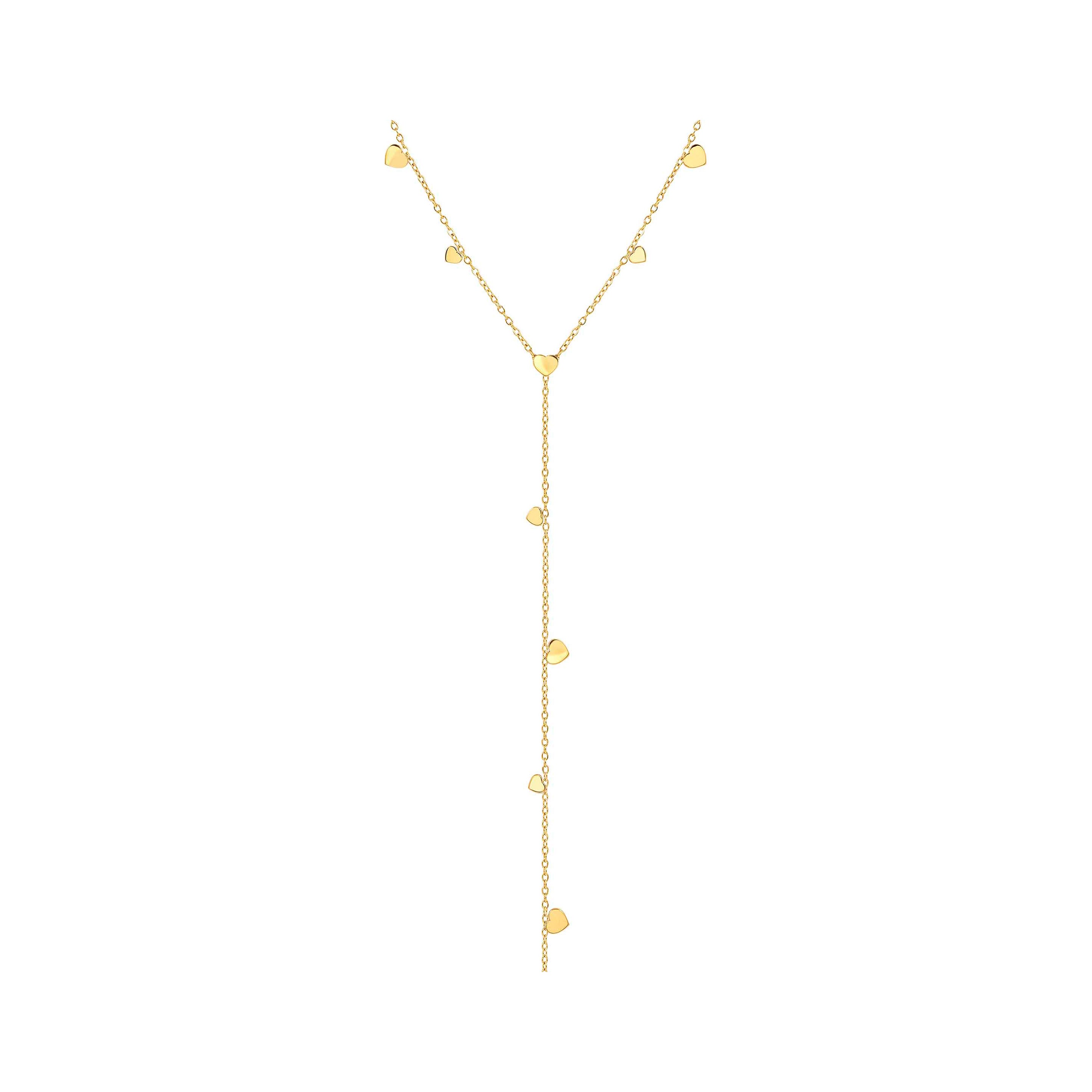 Y-Halskette aus gold PVD-beschichtetem Material mit Herz-Symbolen in unterschiedlichen Größen, elegantes Design für einen modernen Look, ideal für besondere Anlässe oder täglichen Gebrauch.