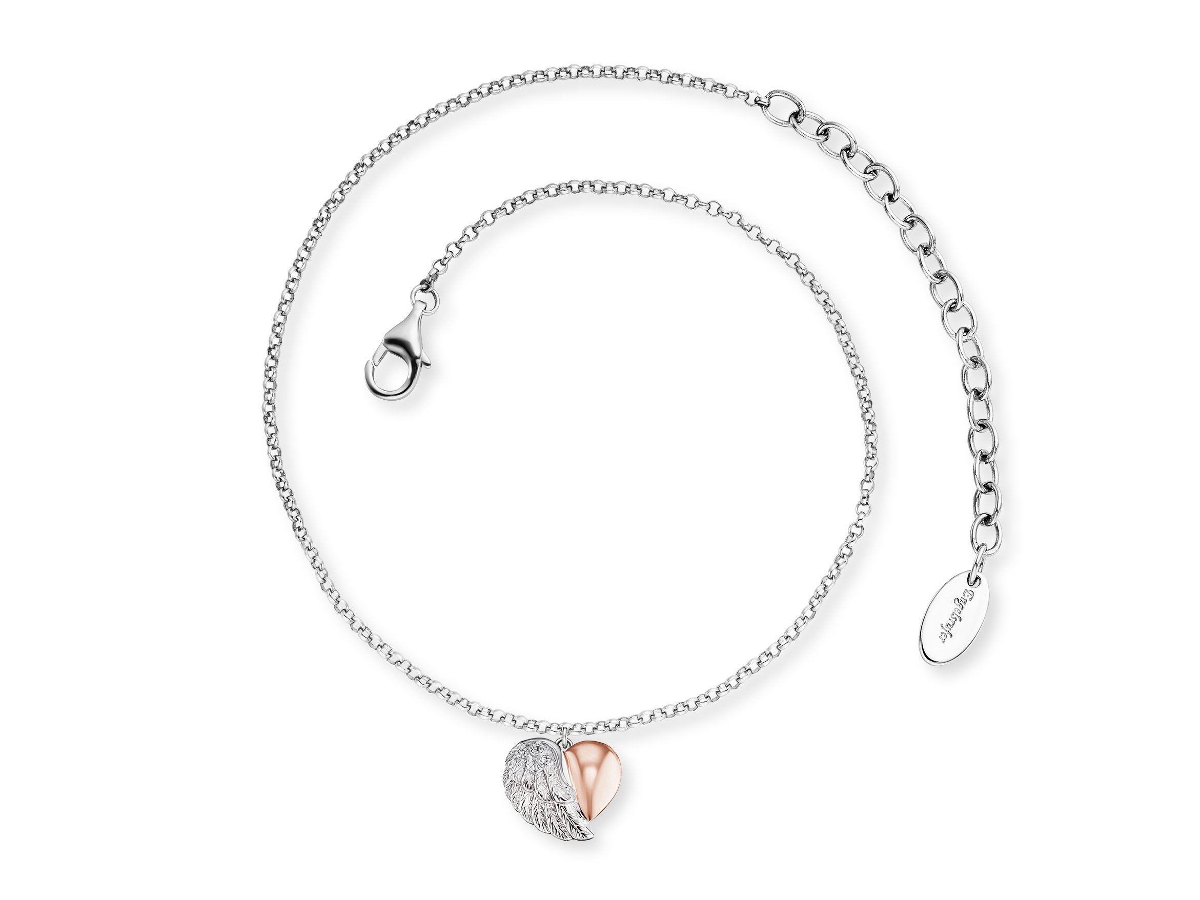 Engelsrufer ERF-HEARTWING-BIR HEARTWING Fußkette Bicolor - Roségold Verg. auf Silber 22 cm Bicolor Fußkette von Engelsrufer aus Roségold Vergoldung und Silber mit einem Herz-Anhänger in forma eines Flügels, Länge 22 cm, elegantes und zeitloses Schmuckstück.