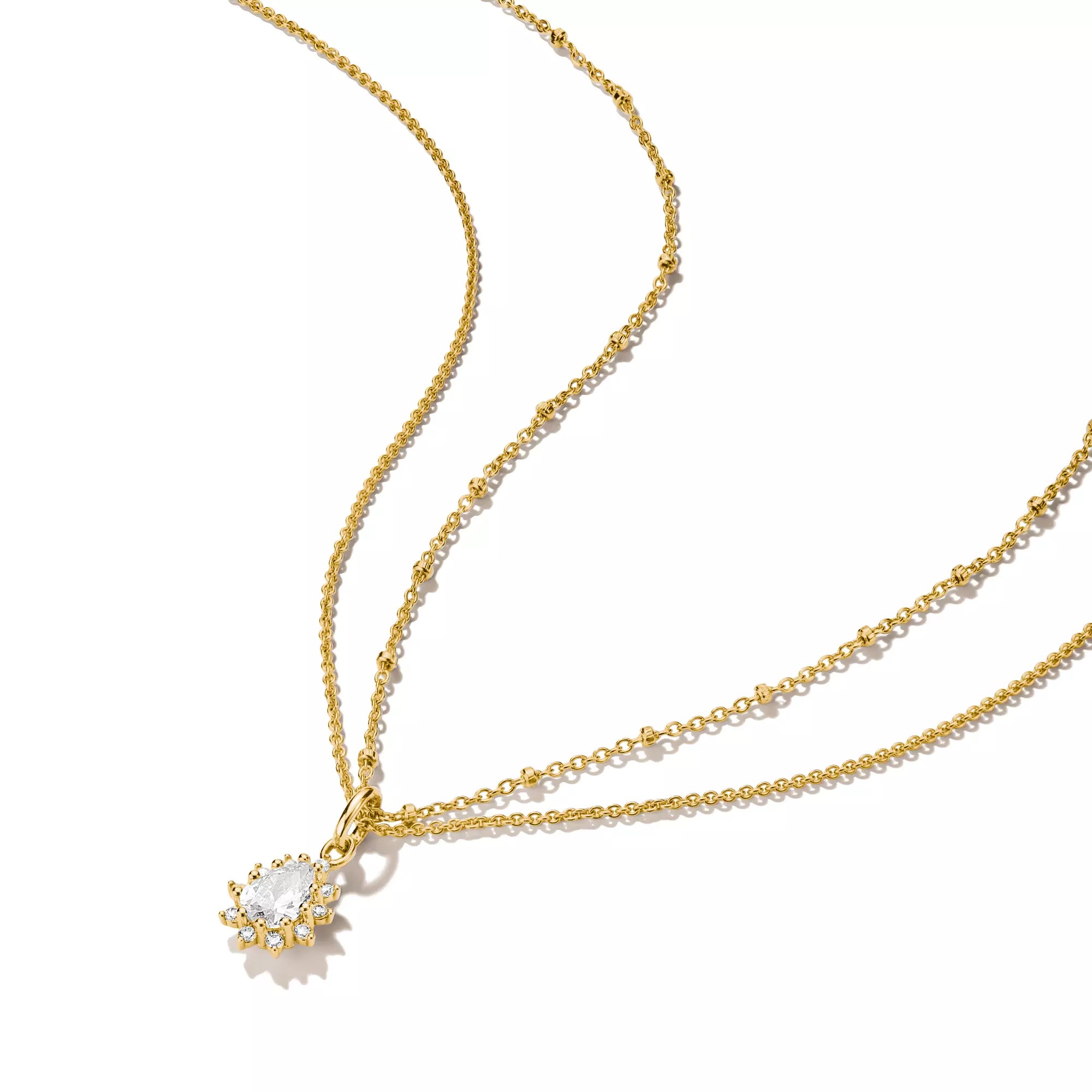 Thomas Sabo Doppelkette mit weißem Zirkonia in Tropfenform – vergoldet – 45 cm – Ansicht 3
