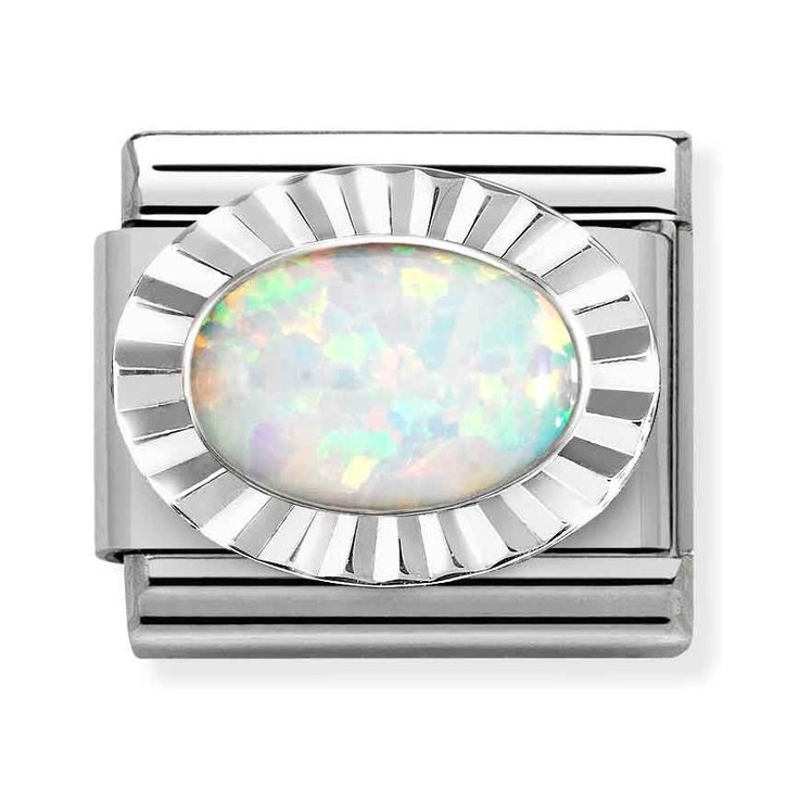 Nomination Composable Classic Charm Opal weiß - Edelstahl, Sterling Silber diamantiert