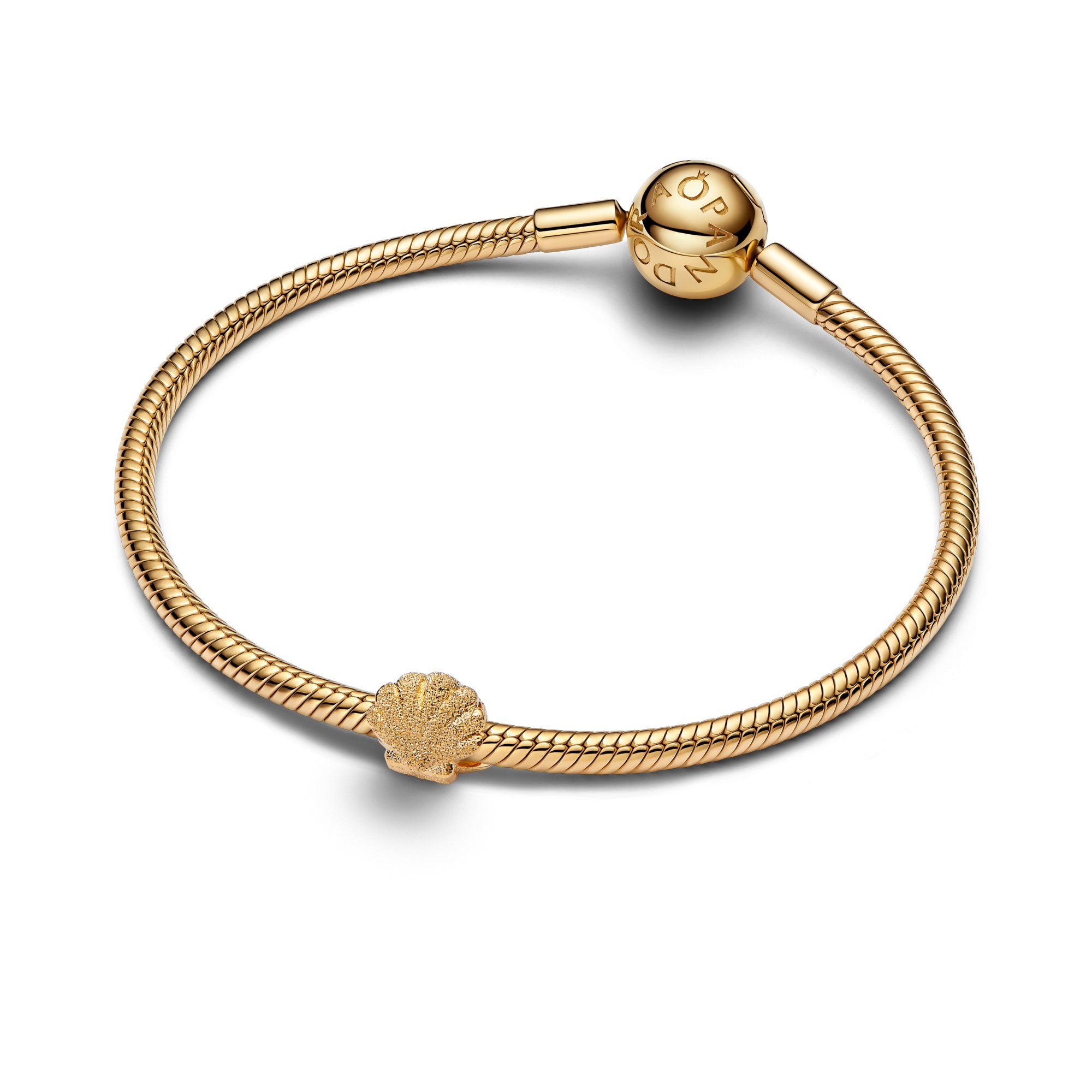 Pandora Strukturierte Muschel Mini-Charm - Gelbgold Vergoldung – Ansicht 2