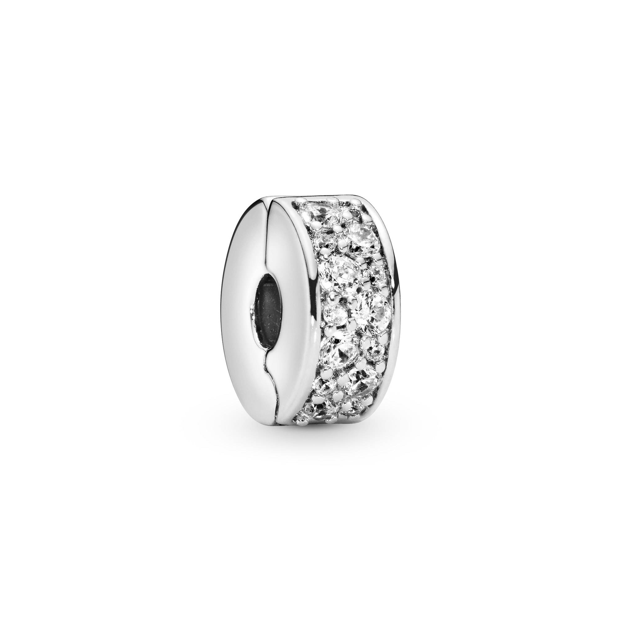 PANDORA Weißer Pavé-Glanz - Silber - CLIP Stopper mit Silikonkern - Zirkonia