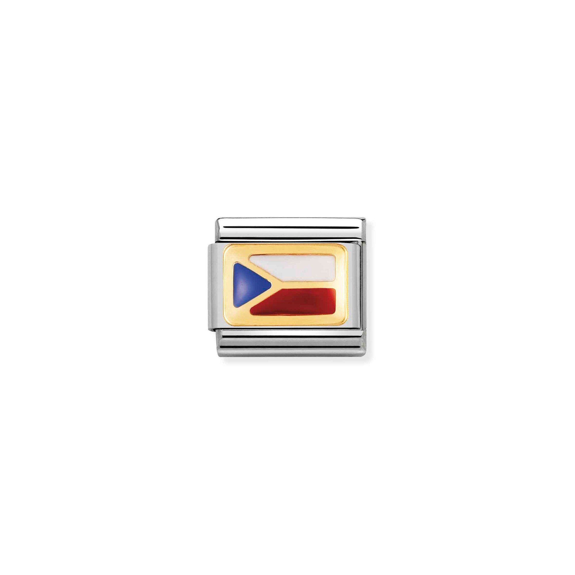 Nomination Composable Classic Charm Flagge Tschechien - Edelstahl, Gold 750 Gelbgold, Emaille