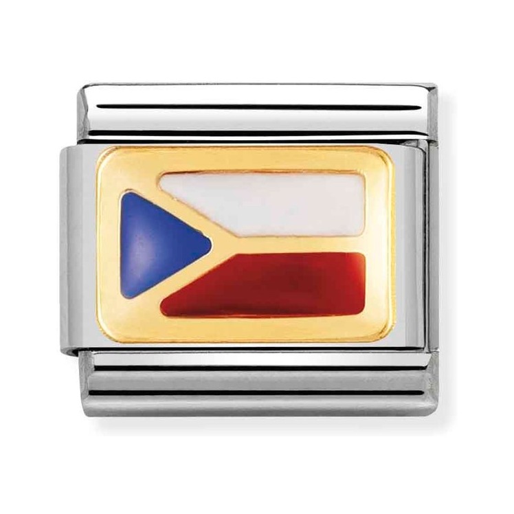 Nomination Composable Classic Charm Flagge Tschechien - Edelstahl, Gold 750 Gelbgold, Emaille