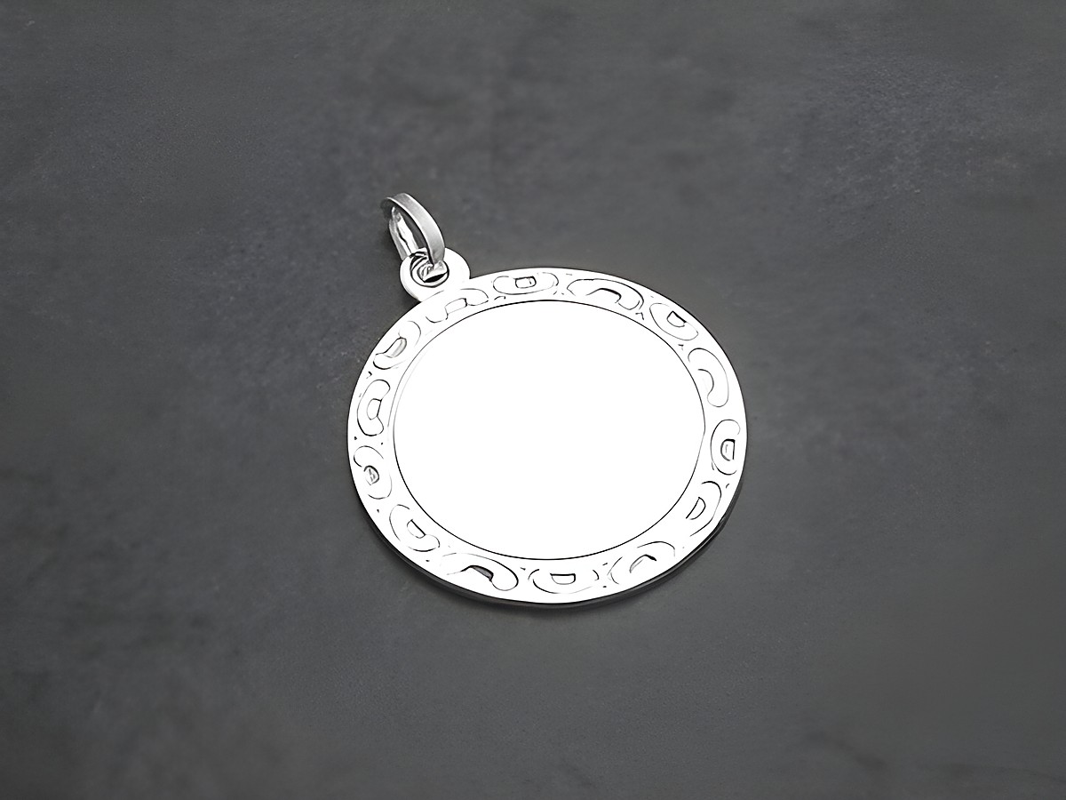 Gravurplatte 19 mm aus Sterling Silber, Anhänger mit schlichtem Designermuster, Hersteller Juwelier Harnisch, ideal für personalisierte Gravuren.