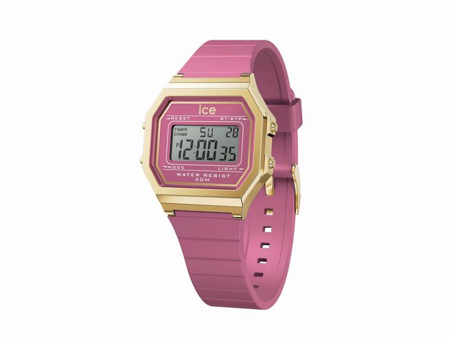 Ice Watch Uhr ICE digit retro Blush violet 022051 Small in lila mit goldenen Akzenten und digitalem Display, wasserdicht bis 30 Meter, modernes und stilvolles Design.