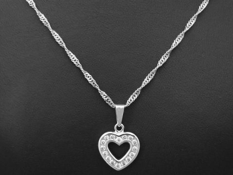 70 cm Sterling Silber rhod. Kordelkette Singapurkette 1,8 mm diamantiert mit herzförmigem Anhänger und Zirkonia-Steinen, Hersteller Juwelier Harnisch, rhodiniert.