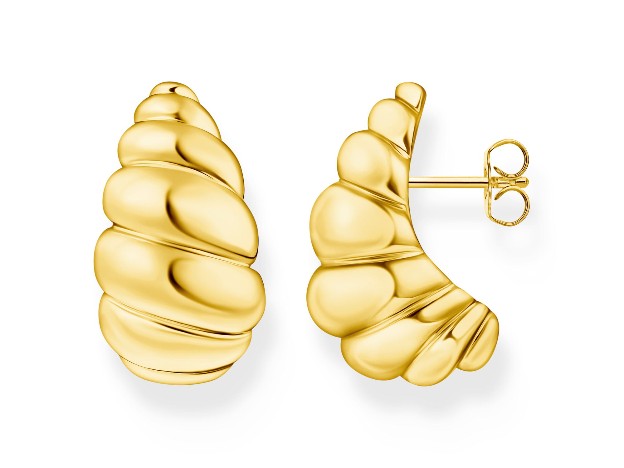 Thomas Sabo Ohrstecker H2326-413-39 in Silber vergoldet im Bold Elegance Design, zeigen eine geschwungene, elegante Form, die an eine Muschel erinnert und stilvolle Akzente setzt.